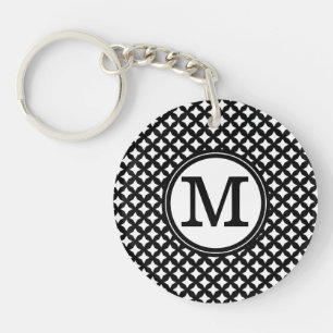 Stylish chic black and white monogram pattern key ring