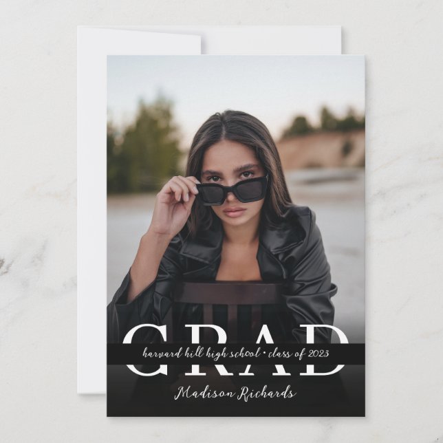 Stylish Chic Black and White Photo Graduation Invitation (Front)