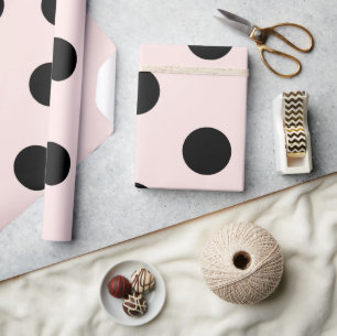 Stylish Chic Black/Blush Pink Polka Dots Pattern Wrapping Paper