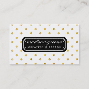 Stylish Chic Black & Gold Polka Dots Custom Business Card
