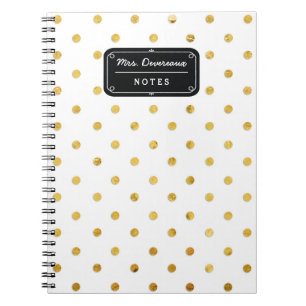 Stylish Chic Black & Gold Polka Dots Personalised Notebook