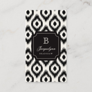 Stylish Chic Black Ivory Diamond Ikat Monogram Business Card