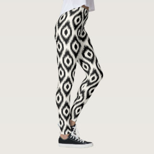 Stylish Chic Black & Ivory Diamond Ikat Pattern Leggings