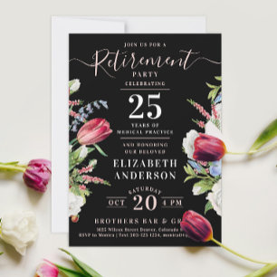 Stylish Chic Black Lavender Wild Flower Retirement Invitation