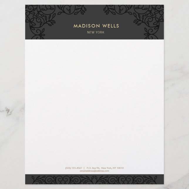 Stylish Chic Black Ornate Frame Personalised Letterhead (Front)