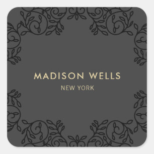 Stylish Chic Black Ornate Frame Square Sticker