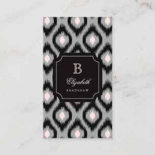 Stylish Chic Black Pink Diamond Ikat Monogram Business Card