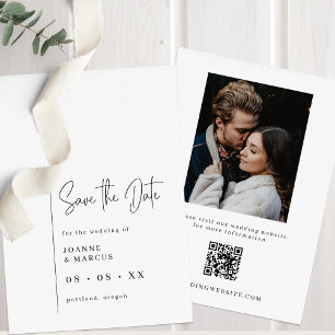 Stylish Chic Black & White Photo & QR Code Save The Date