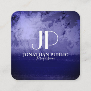Stylish chic blue abstract monogram square business card