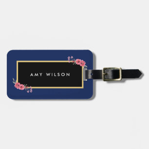 Stylish Chic Blue and Watercolor Floral Bag Tag