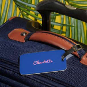 Stylish Chic Blue Pink Custom Name Girly Modern Luggage Tag