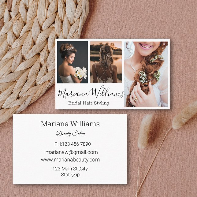 stylish chic bridal hair styling 3 photos collage  business card (Creator Uploaded)