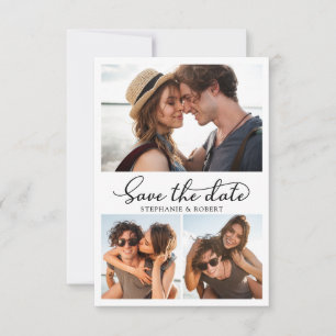 Stylish Chic Calligraphy 3 Photo Collage Wedding Save The Date