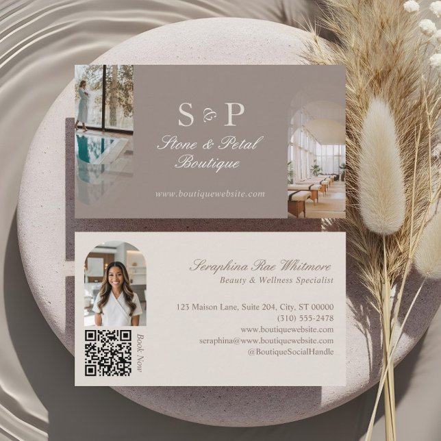 Stylish Chic Elegant Arch Photos Monogram QR Code Business Card (Stylish Chic Elegant Arch Photos Monogram QR Code Business Card)