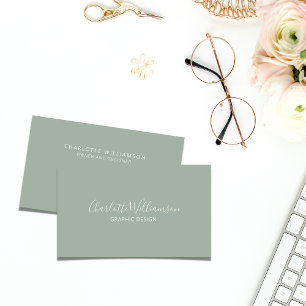 Stylish Chic Elegant Monogram Minimalist Sage  Business Card