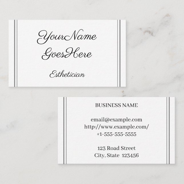 Stylish & Chic Esthetician Business Card (Front/Back)