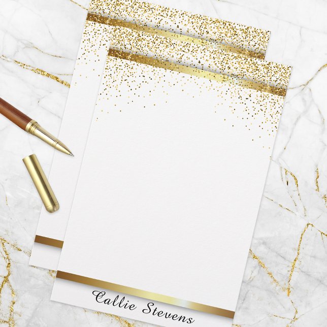Stylish Chic Fancy Gold Glitter Stripes on White  Stationery (Creator Uploaded)