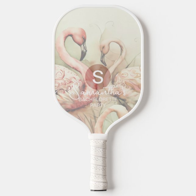 Stylish Chic Flamingo Monogram Personalised Pickleball Paddle (Front)
