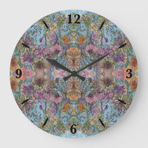 Stylish Chic Flower Garden Watercolor Painting  Large Clock