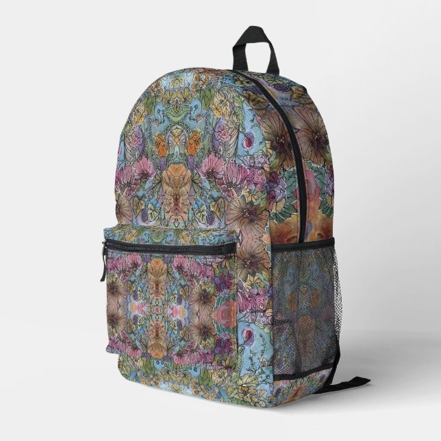 Stylish Chic Flower Garden Watercolor Painting  Printed Backpack (Back Corner Right)