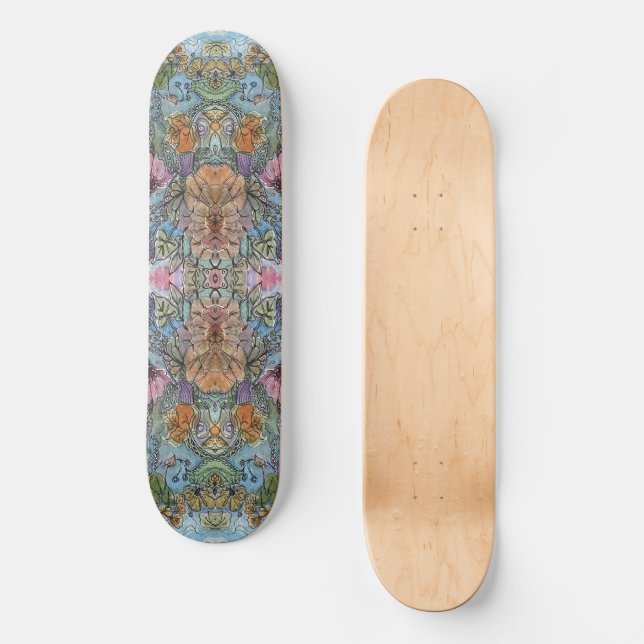 Stylish Chic Flower Garden Watercolor Painting  Skateboard (Front)