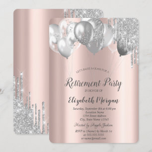 Stylish Chic Glitter Drips Balloons Retirement  Invitation