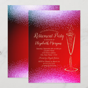 Stylish Chic Gold Confetti Wine Glass  Retirement Invitation