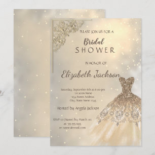 Stylish Chic Gold Glitter Dress  Bridal  Invitation