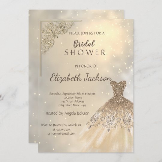 Stylish Chic Gold Glitter Dress Bridal Invitation | Zazzle.co.uk