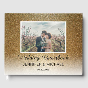 Stylish Chic gold gradient photo couple Wedding Guest Book
