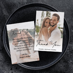stylish chic handwritten wedding  photo  thank you card