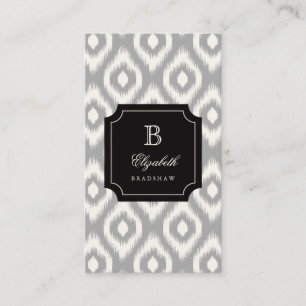 Stylish Chic Ivory Grey Diamond Ikat Monogram Business Card