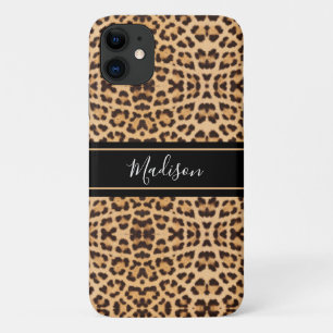 Stylish Chic Leopard Print Monogram Personalised iPhone 11 Case