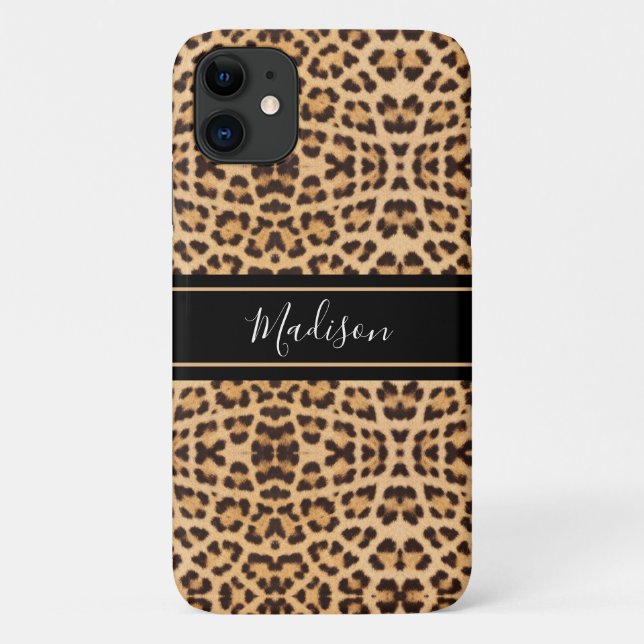 Stylish Chic Leopard Print Monogram Personalised Case-Mate iPhone Case (Back)