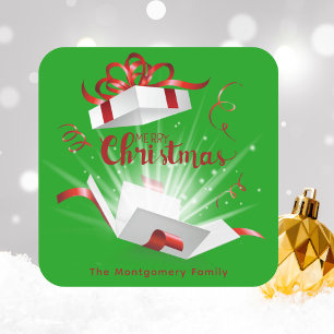 Stylish Chic Merry Christmas Green and Red Square Sticker