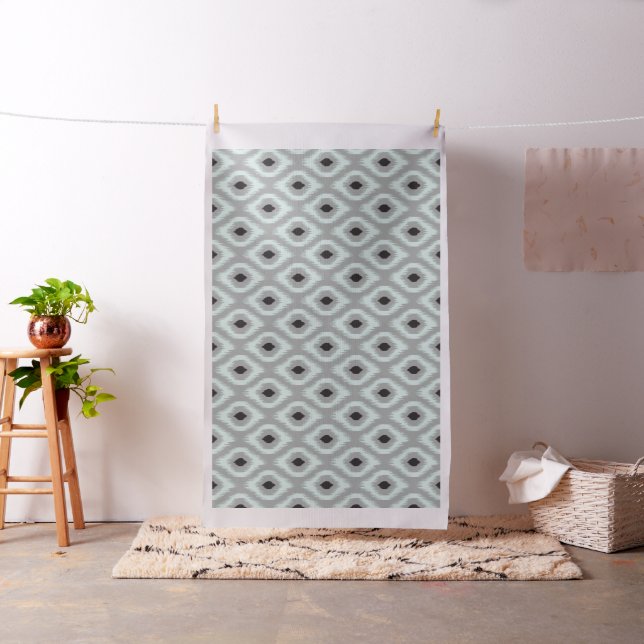 Stylish Chic Mint Grey Black Diamond Ikat Pattern Fabric (In Situ)