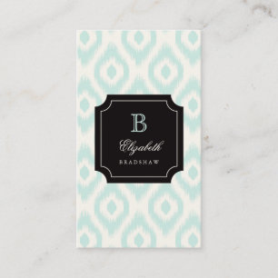 Stylish Chic Mint Ivory Diamond Ikat Monogram Business Card