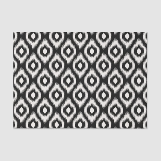 Stylish Chic Mod Black Ivory Diamond Ikat Pattern Tissue Paper (Front)
