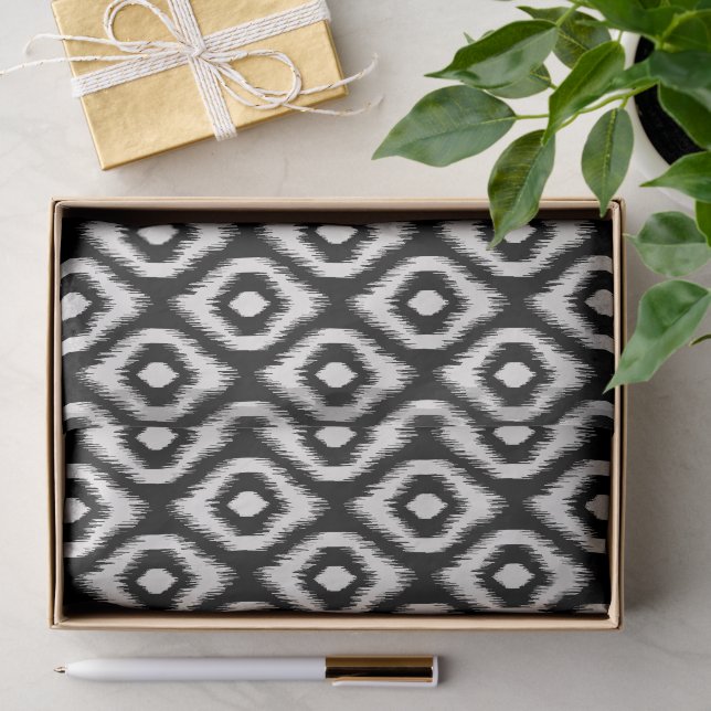 Stylish Chic Mod Black Ivory Diamond Ikat Pattern Tissue Paper (Gift)