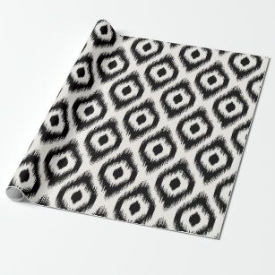Stylish Chic Mod Black Ivory Diamond Ikat Pattern Wrapping Paper
