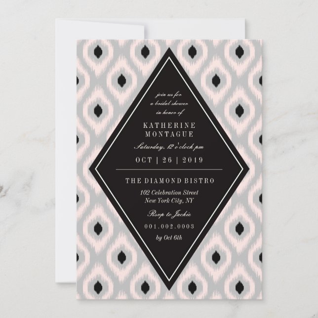 Stylish Chic Mod Diamond Ethnic Ikat Bridal Shower Invitation (Front)