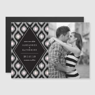 Stylish Chic Mod Diamond Ikat Photo Save The Date Magnetic Invitation