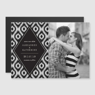 Stylish Chic Mod Diamond Ikat Photo Save The Date Magnetic Invitation