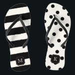 Stylish Chic Modern Black Dots & Stripes Monogram Flip Flops<br><div class="desc">Designed by fat*fa*tin. Easy to customise with your own text,  photo or image. For custom requests,  please contact fat*fa*tin directly. Custom charges apply.

www.zazzle.com/fat_fa_tin
www.zazzle.com/color_therapy
www.zazzle.com/fatfatin_blue_knot
www.zazzle.com/fatfatin_red_knot
www.zazzle.com/fatfatin_mini_me
www.zazzle.com/fatfatin_box
www.zazzle.com/fatfatin_design
www.zazzle.com/fatfatin_ink</div>