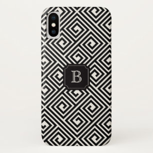 Stylish Chic Modern Black Ivory Greek Key Monogram iPhone X Case
