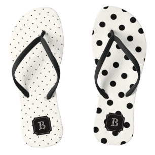 Stylish Chic Modern Black Polka Dots Mix Monogram Flip Flops