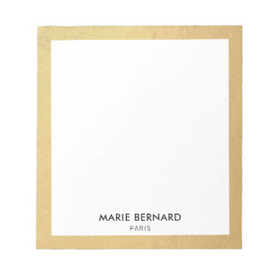 Stylish Chic Modern Gold Border Personalised  Notepad