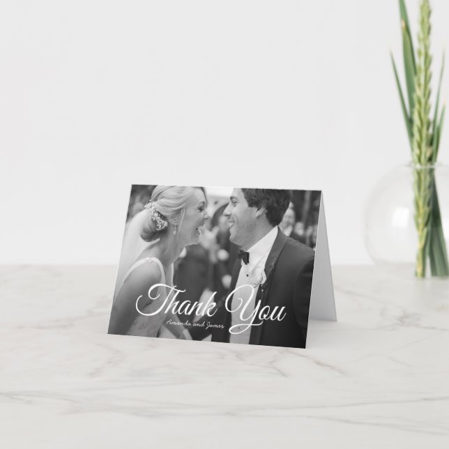 Stylish Chic Modern Photo Wedding Thank You Card (Front)