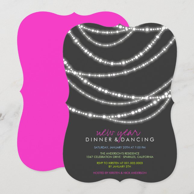 Stylish Chic New Year's Eve Sparkles Dinner Party Invitation (Front/Back)