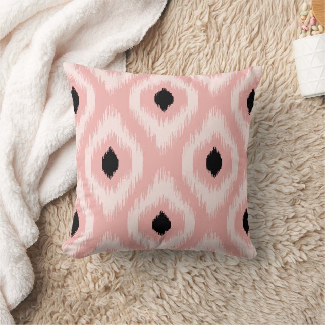 Stylish Chic Pink Black Ivory Diamond Ikat Pattern Cushion (Blanket)